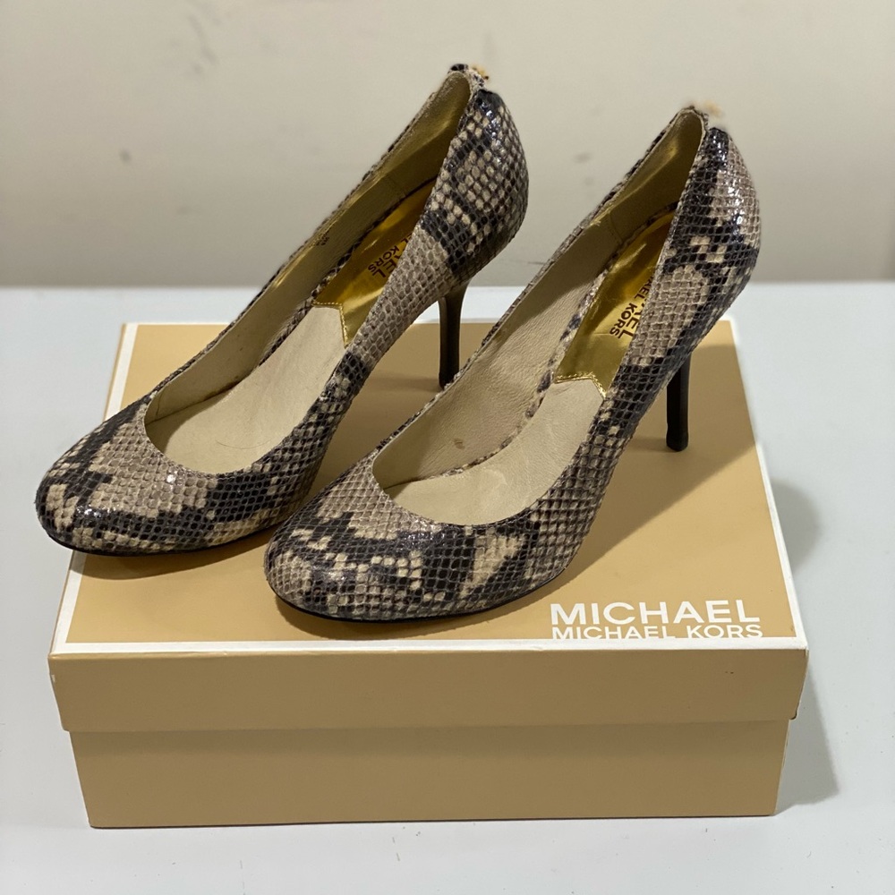 Michael Kors Brown and Cream Patterned Heels